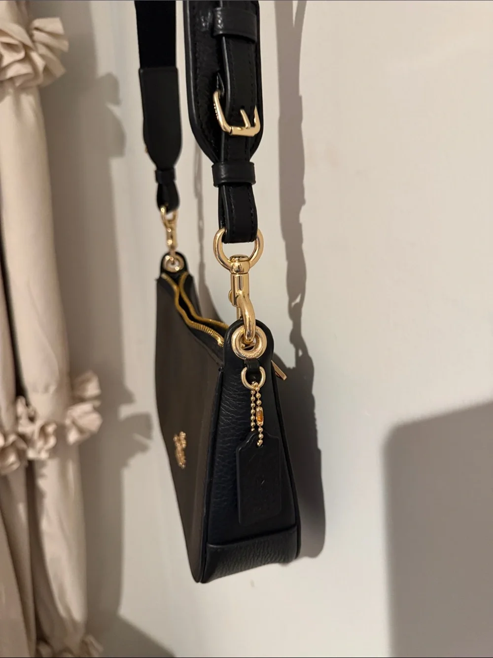 Coach Black Pebbled Leather Mini Crossbody with Gold Hardware